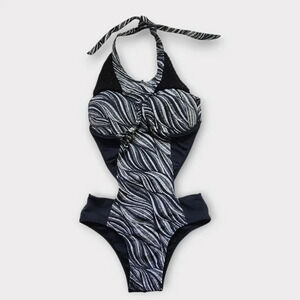BanaBana One Piece Swimsuit Halter Cutout Monkini Size L